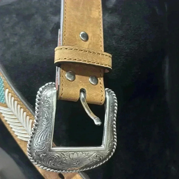 Nocona Genuine Leather,removable silver embossed buckle,Conchos,Aztec embroidery - Picture 5 of 12